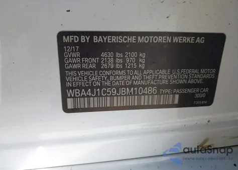 2018 BMW 430I Gran Coupe from USA, damaged, VIN WBA4J1C59JBM10486